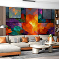 Stained Glass Floral Mural Wallpaper in Vibrant Oil Paint Style Mural Wallpaper - room preview 03