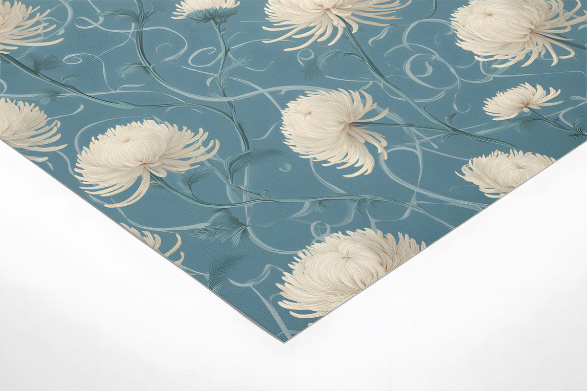 Vintage Chrysanthemum Mural Wallpaper in Dusty Blue Mural Wallpaper - room preview 03