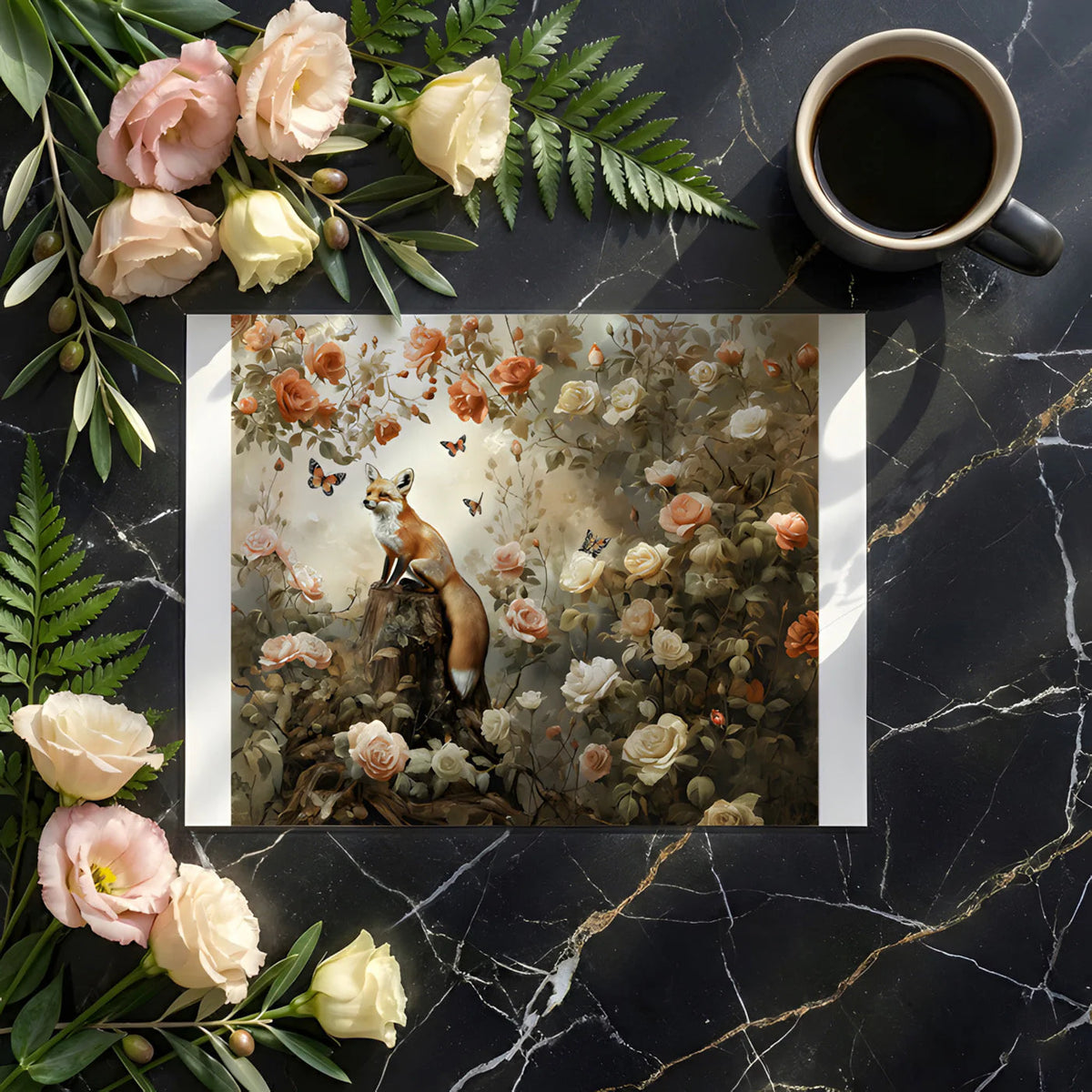 Fox and Rose Garden Mural Wallpaper — Whimsical Nature Scene Mural Wallpaper - room preview 03