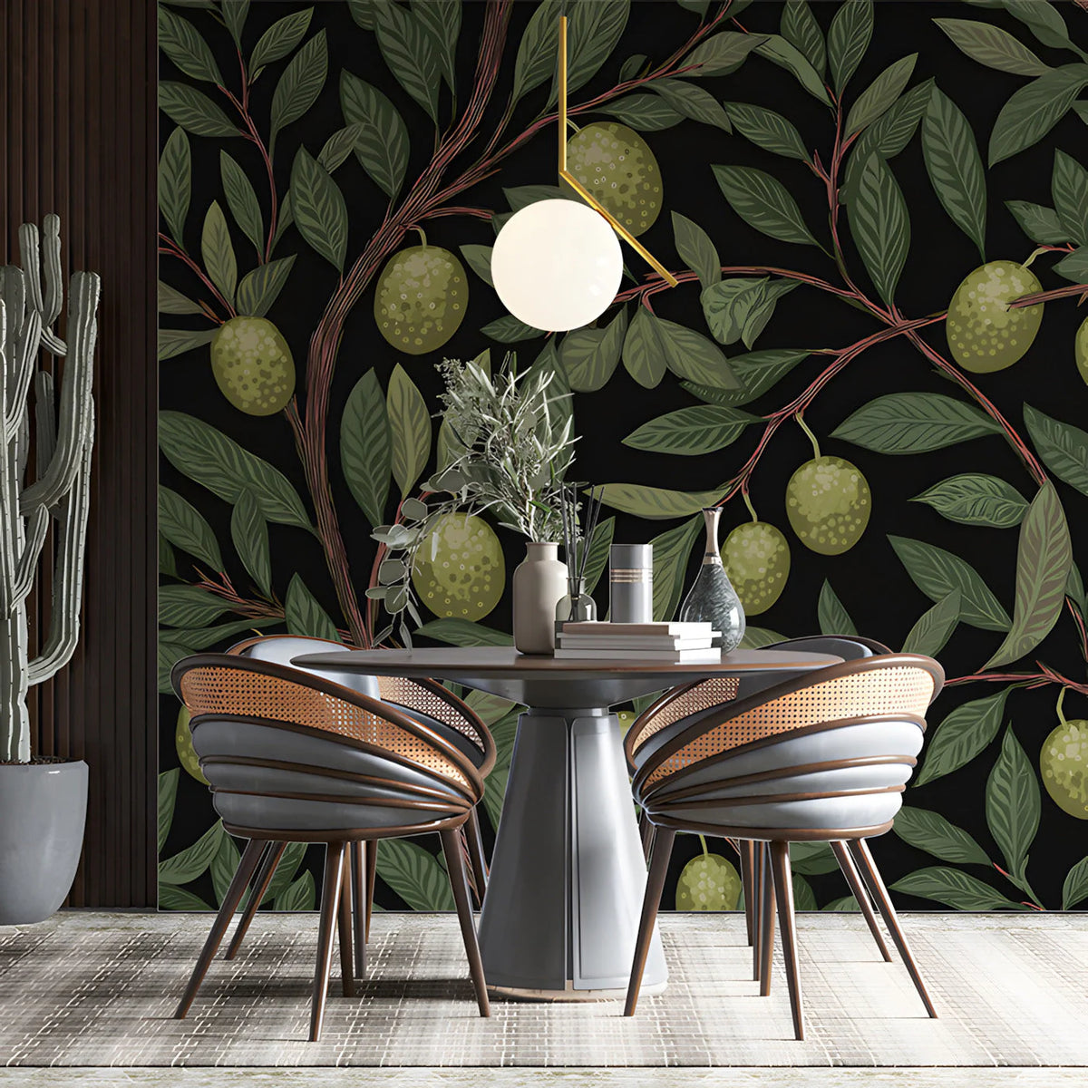Olive Branch Mural Wallpaper — Traditional Botanical Design Mural Wallpaper - room preview 03