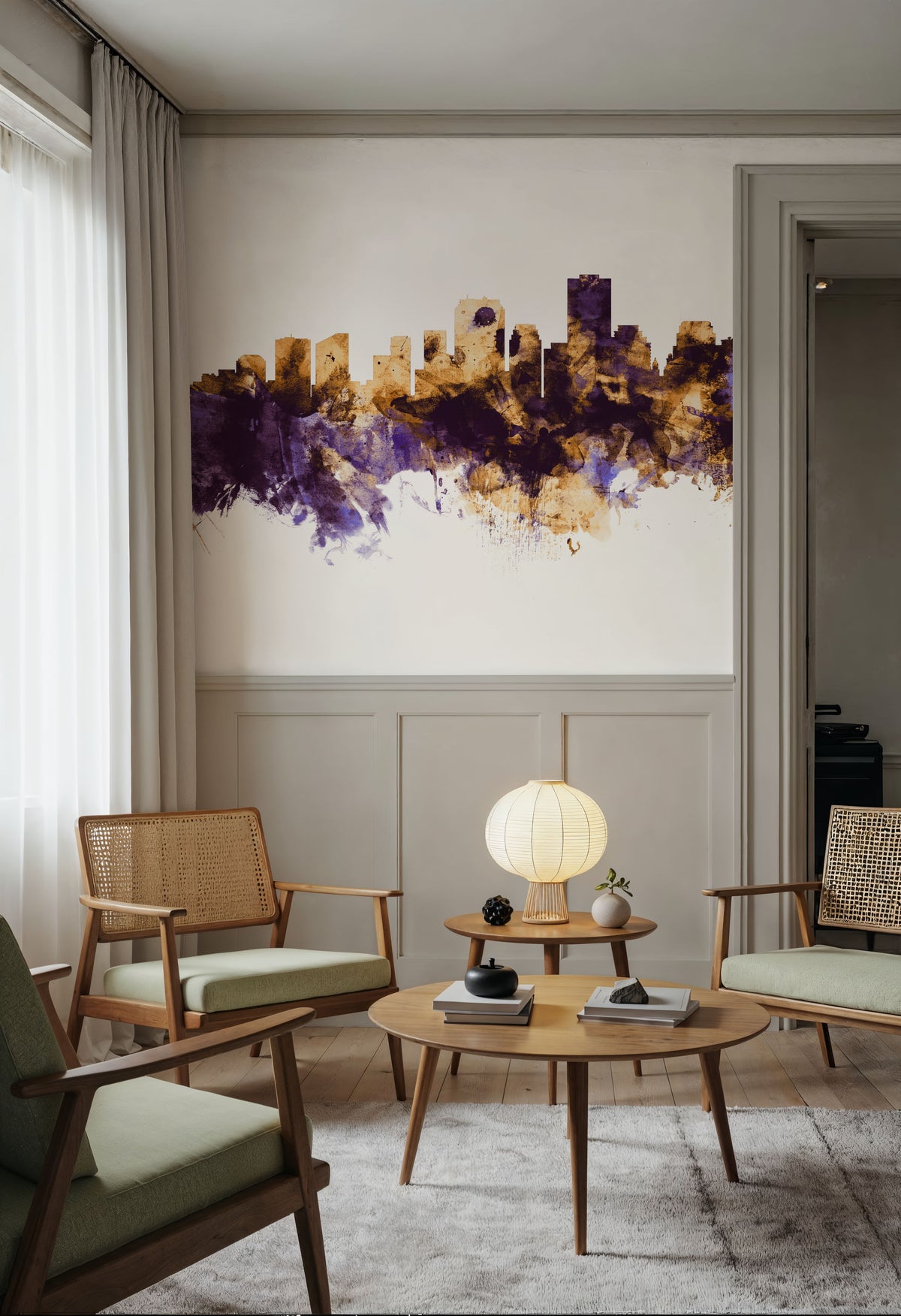 New Orleans Louisiana Skyline Purple & Gold Mural Wallpaper - room preview 03