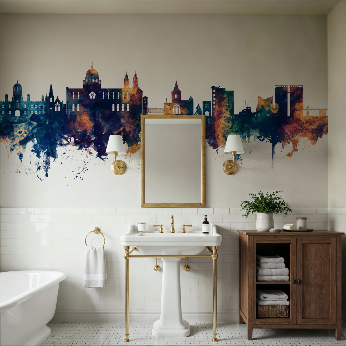 Galway Ireland Skyline Blue & Bronze Mural Wallpaper - room preview 03