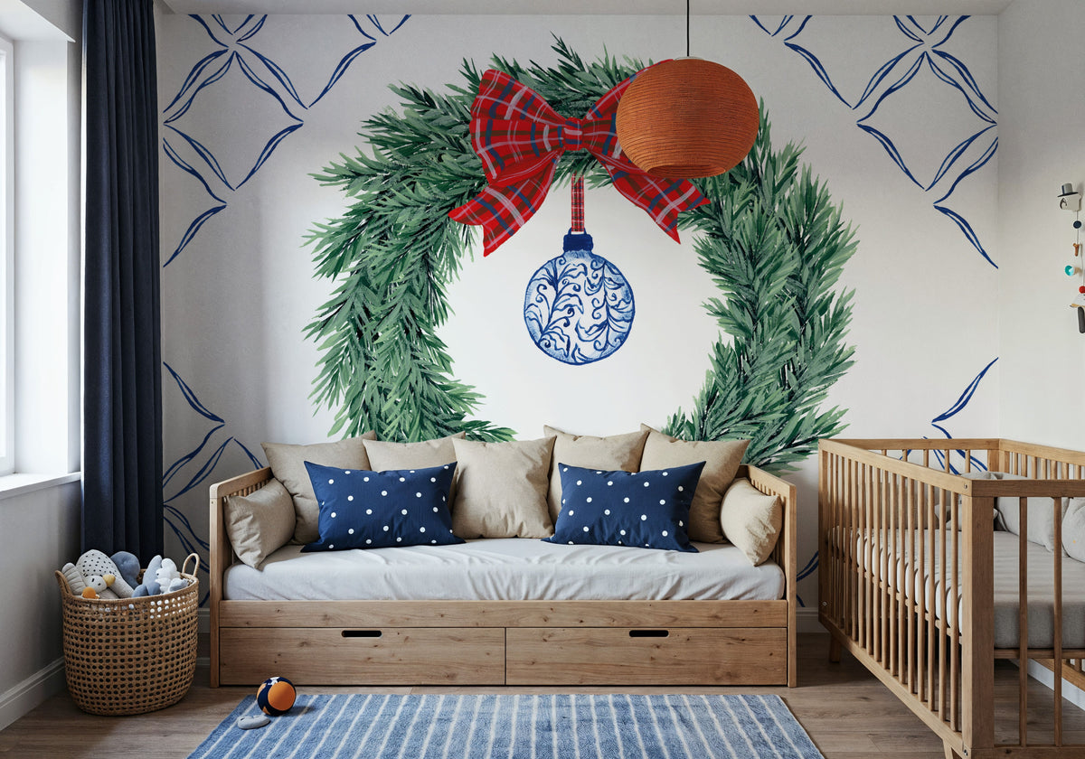Holiday Tartan and Chinoiserie IV Mural Wallpaper - room preview 03