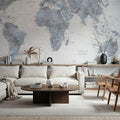 World Map Atlas Blue Mural Wallpaper - room preview 03
