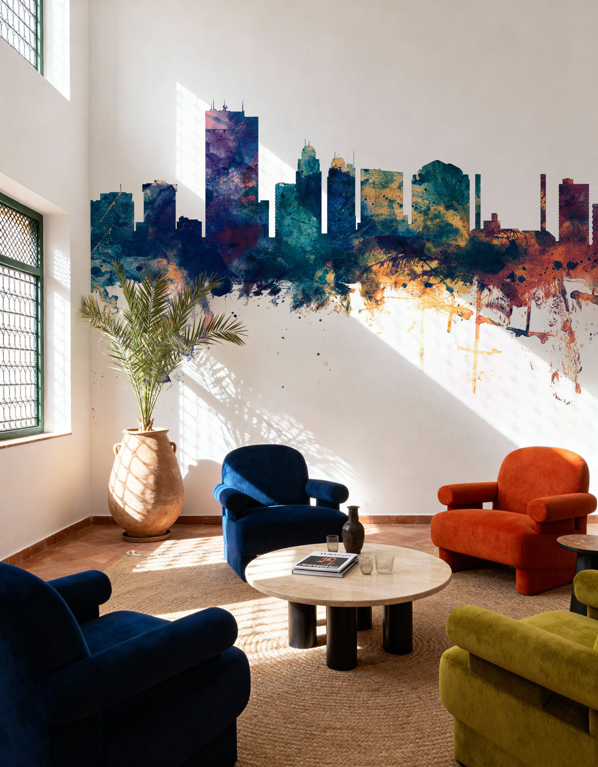 Toledo Ohio Skyline Blue & Bronze Mural Wallpaper - room preview 03