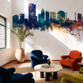 Toledo Ohio Skyline Blue & Bronze Mural Wallpaper - room preview 03