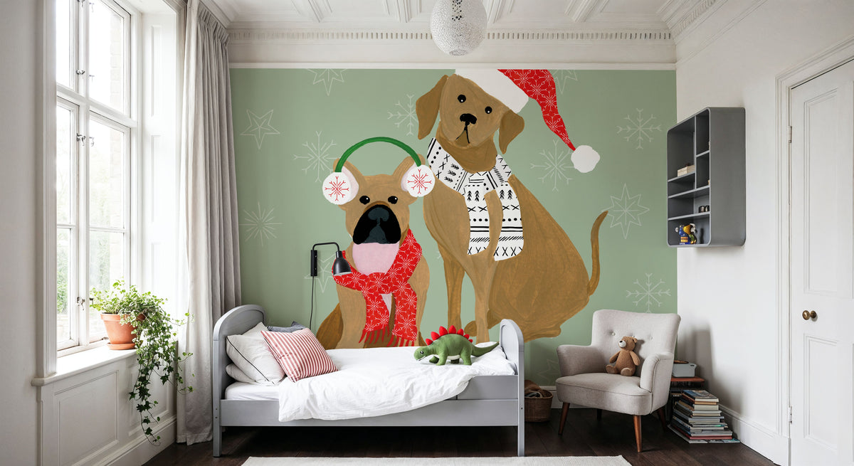 Puppy It's Cold Outside II Mural Wallpaper - room preview 03