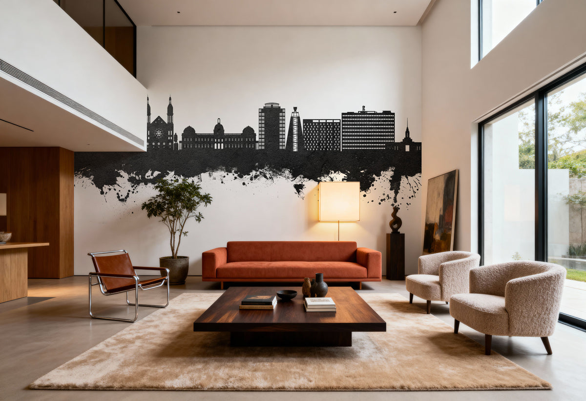 Port-au-Prince Haiti Skyline Black & White Mural Wallpaper - room preview 03