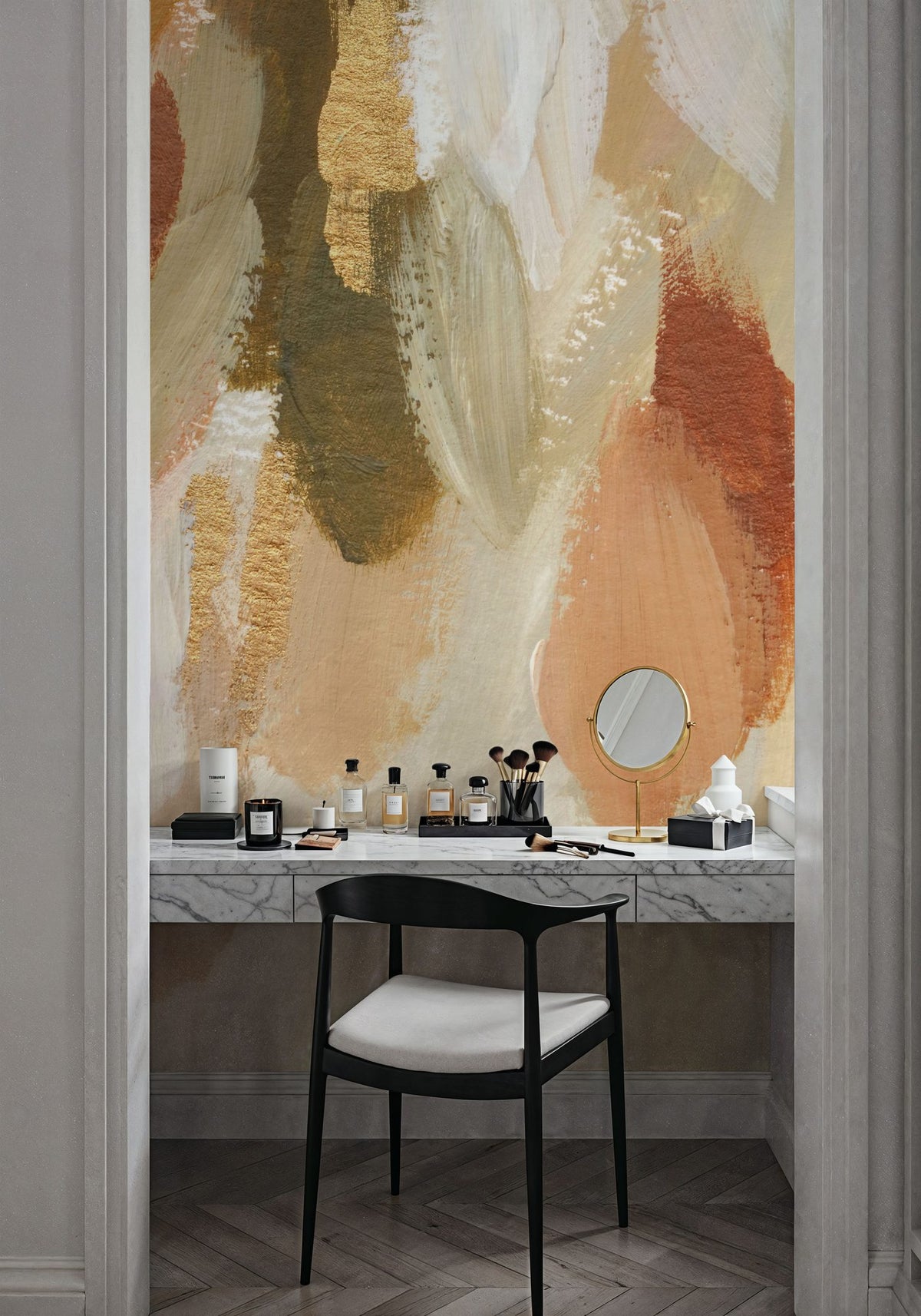 Abstract Wallpaper Mural – Modern Art Wall Mural – Golden Abstract Composition wall measurement