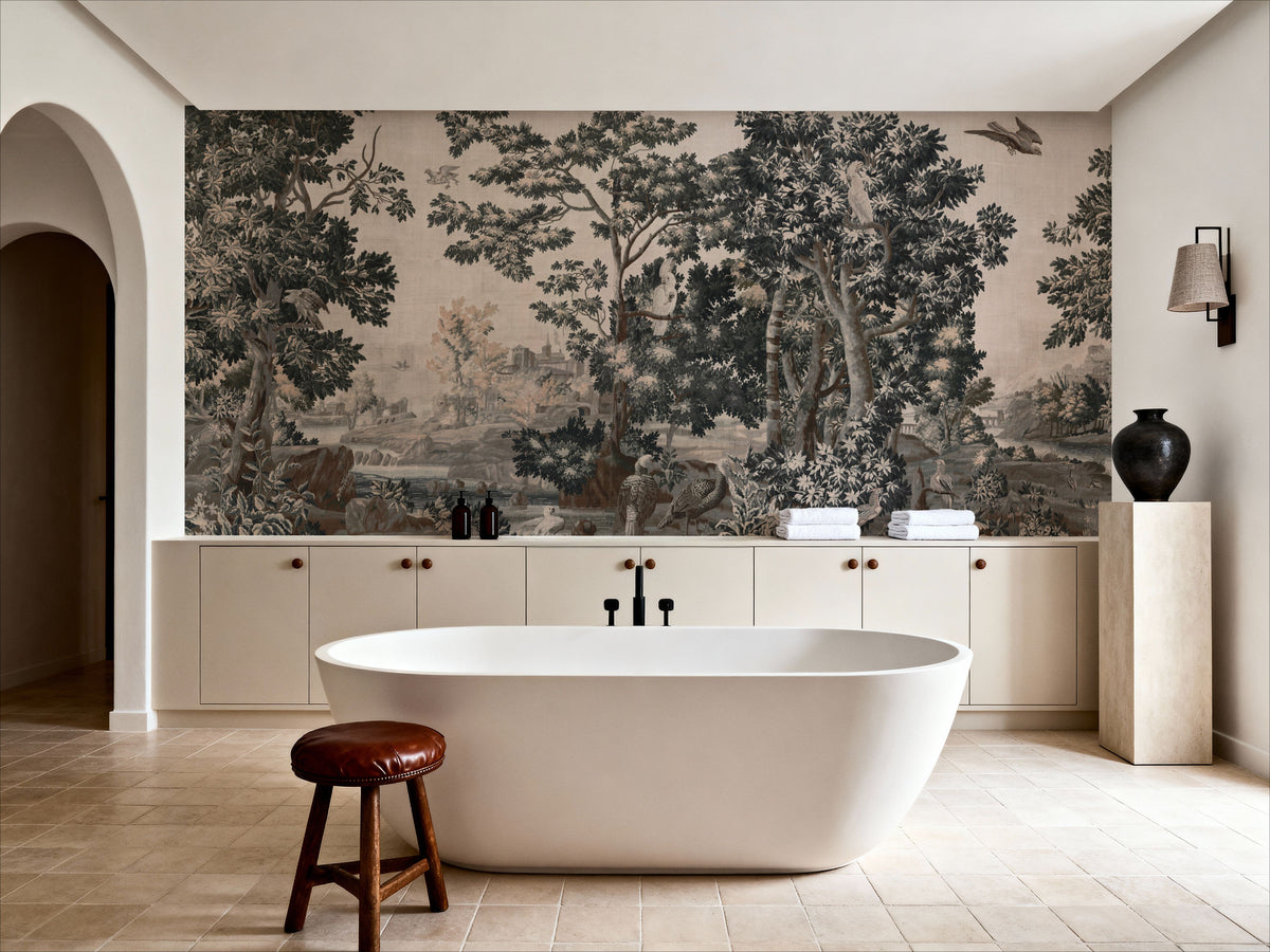 Enchanted Grove Tapestry, Teal Mural Wallpaper - room preview 03