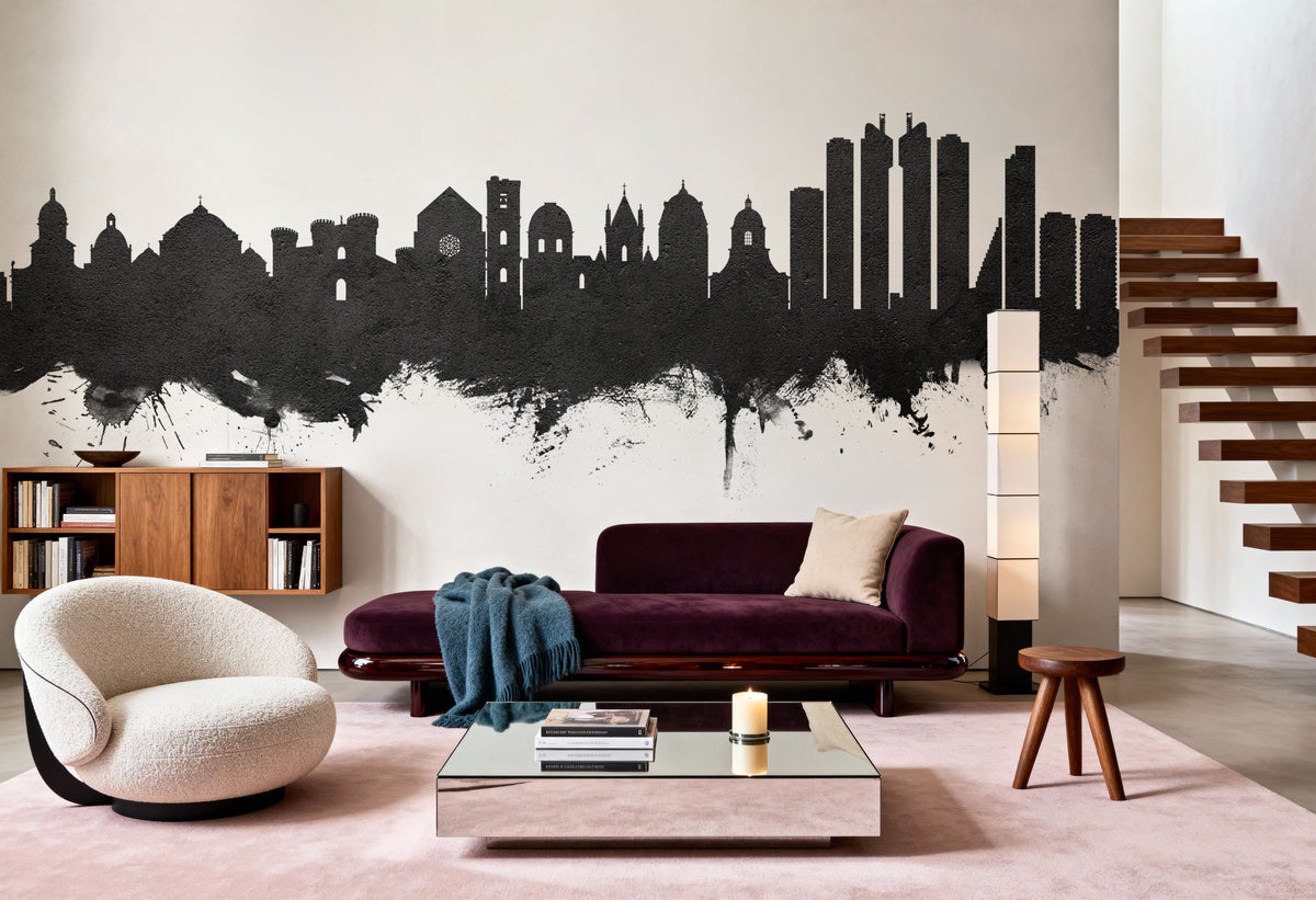 Naples Italy Skyline Black & White Mural Wallpaper - room preview 03