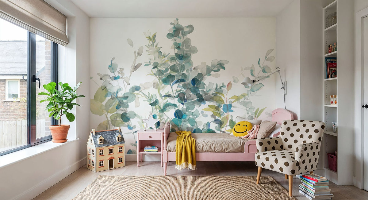 Eucalyptus I White Mural Wallpaper - room preview 03