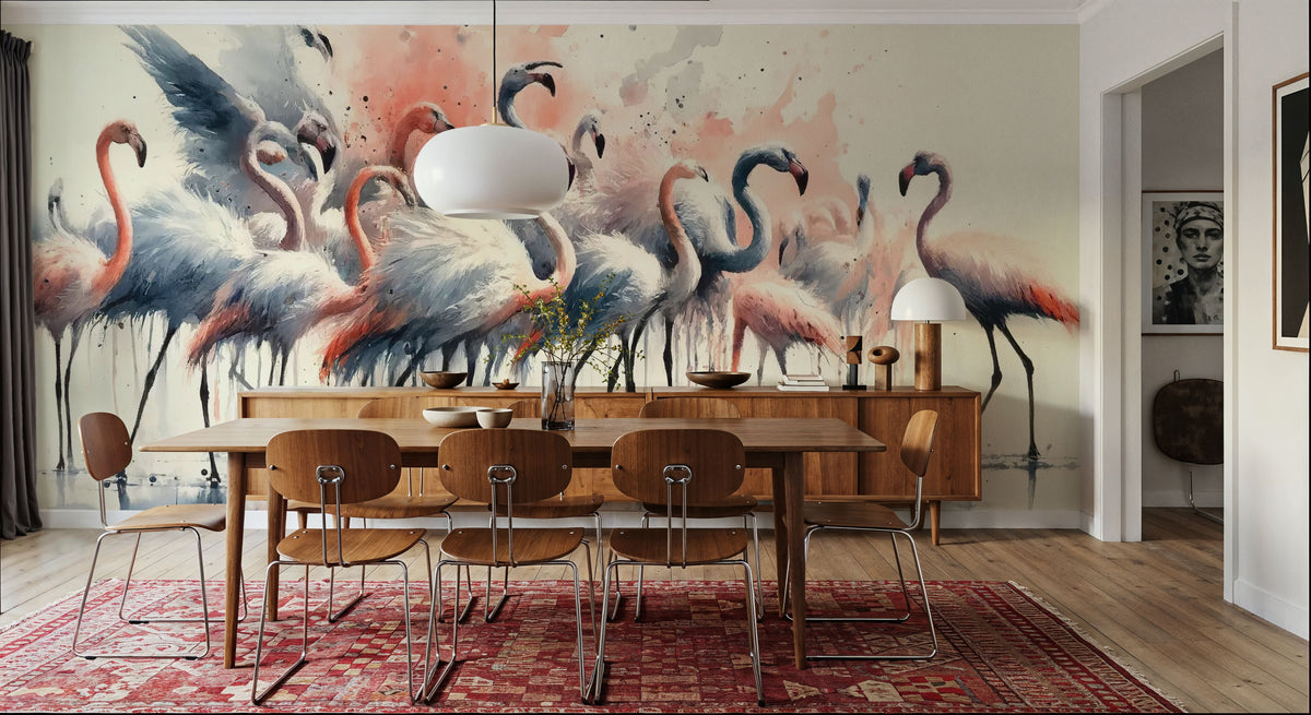 Elegance of Flamingos At Rest Mural Wallpaper - room preview 03