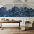 Over the Treetops, Blue Ink Mural Wallpaper - room preview 03