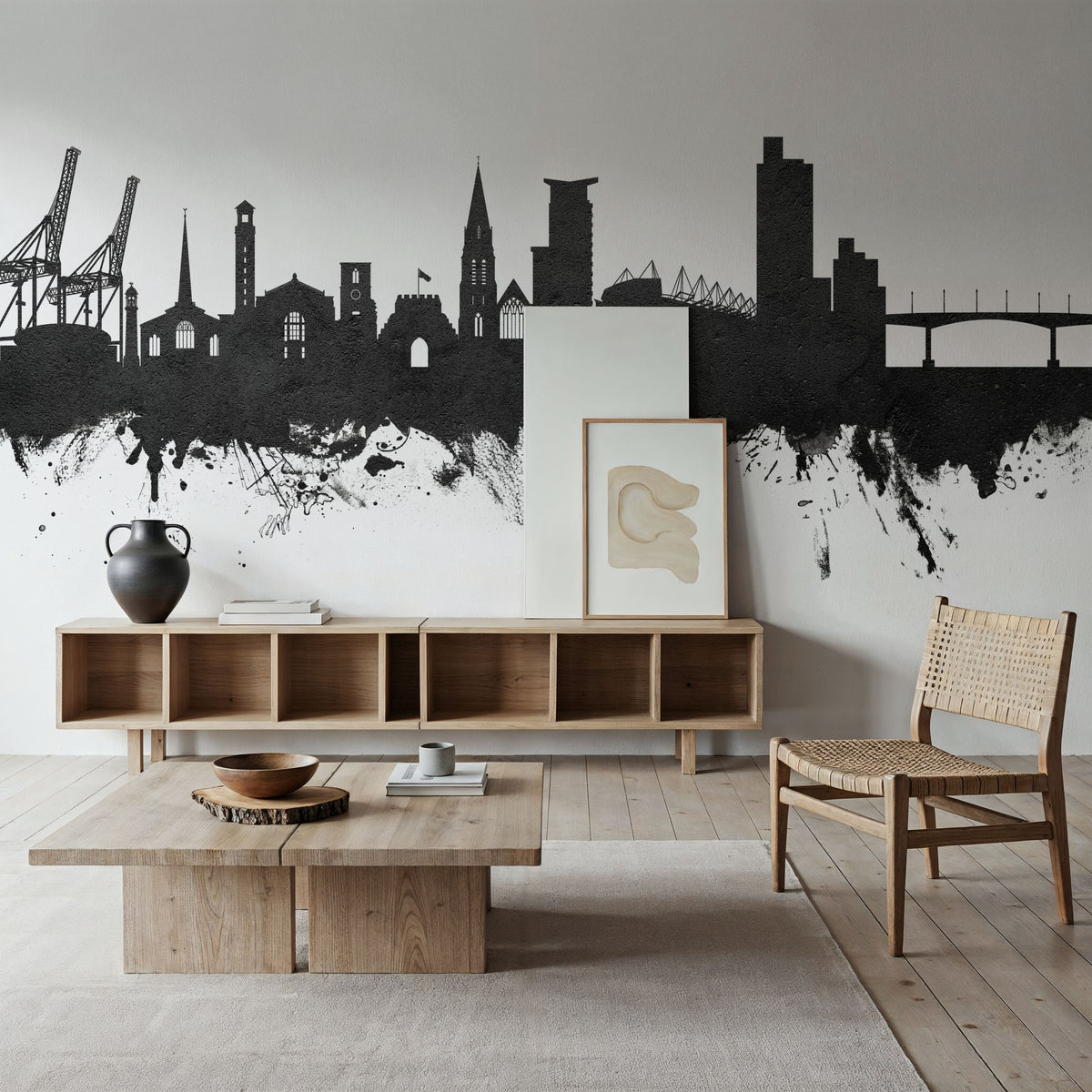 Southampton England Skyline Black & White Mural Wallpaper - room preview 03