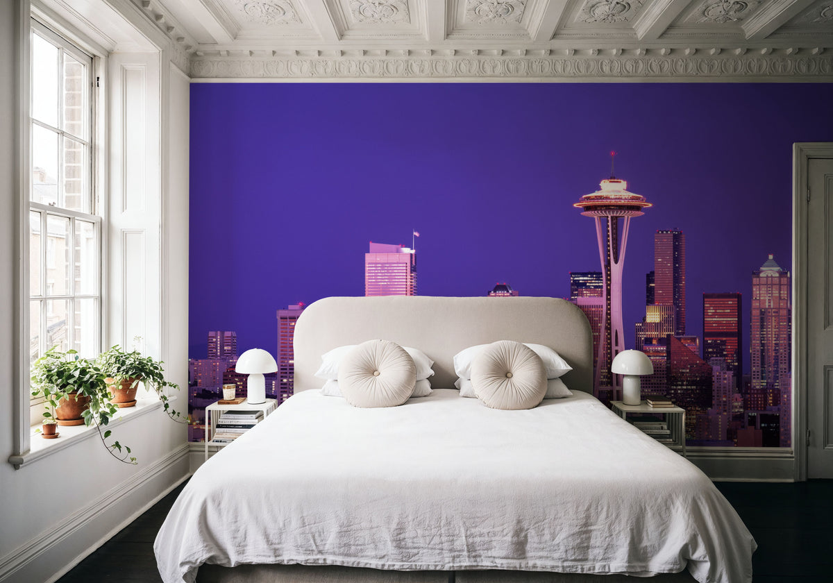 Purple Metropolis Mural Wallpaper - room preview 03