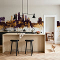 Tampa Florida Skyline Purple & Gold Mural Wallpaper - room preview 03