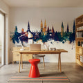 Lubeck Germany Skyline Blue & Bronze Mural Wallpaper - room preview 03