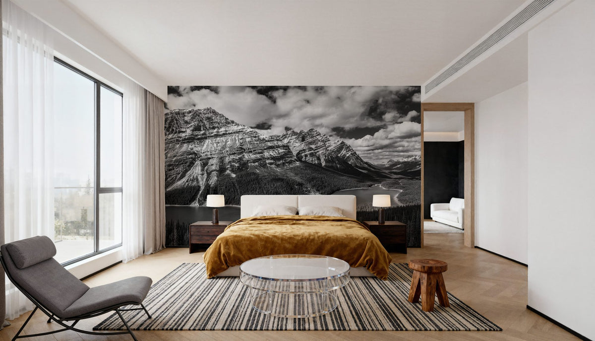 Peyto Lake BW Mural Wallpaper - room preview 03