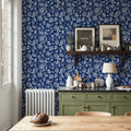 Sino Flowers Blue Mural Wallpaper - room preview 03
