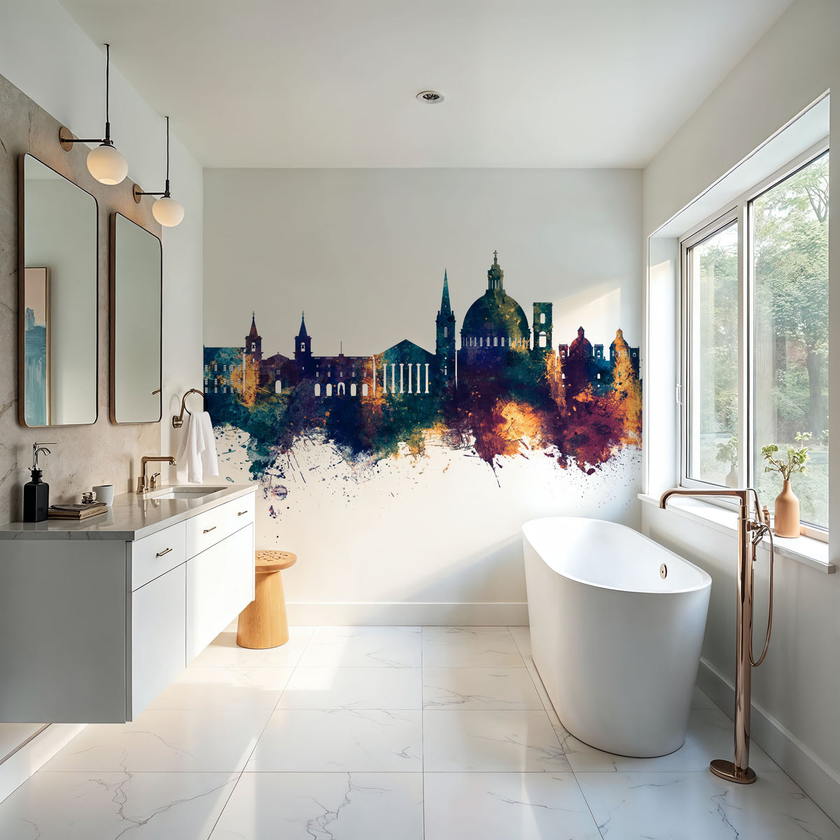 Valletta Malta Skyline Blue & Bronze Mural Wallpaper - room preview 03