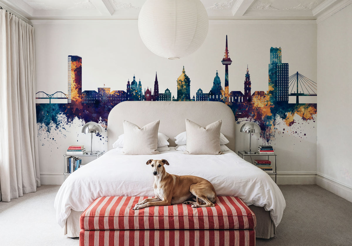 Mannheim Germany Skyline Blue & Bronze Mural Wallpaper - room preview 03