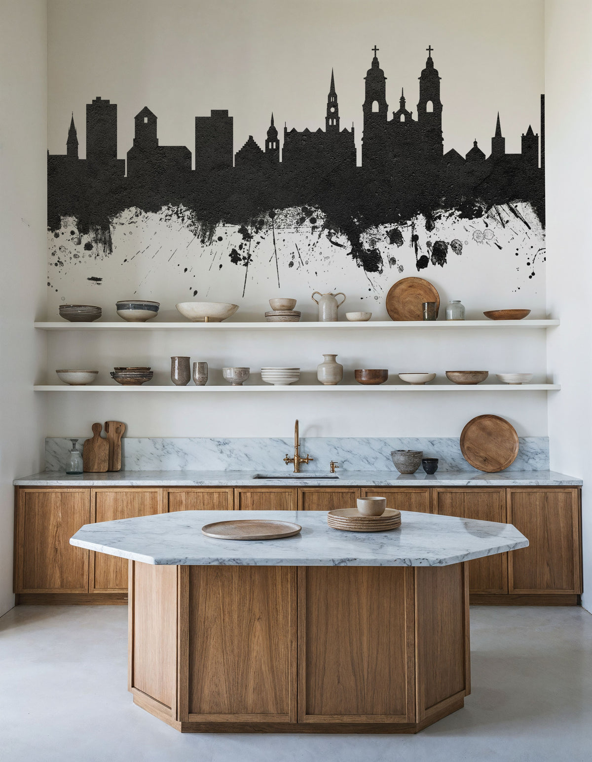St Gallen Switzerland Skyline Black & White Mural Wallpaper - room preview 03
