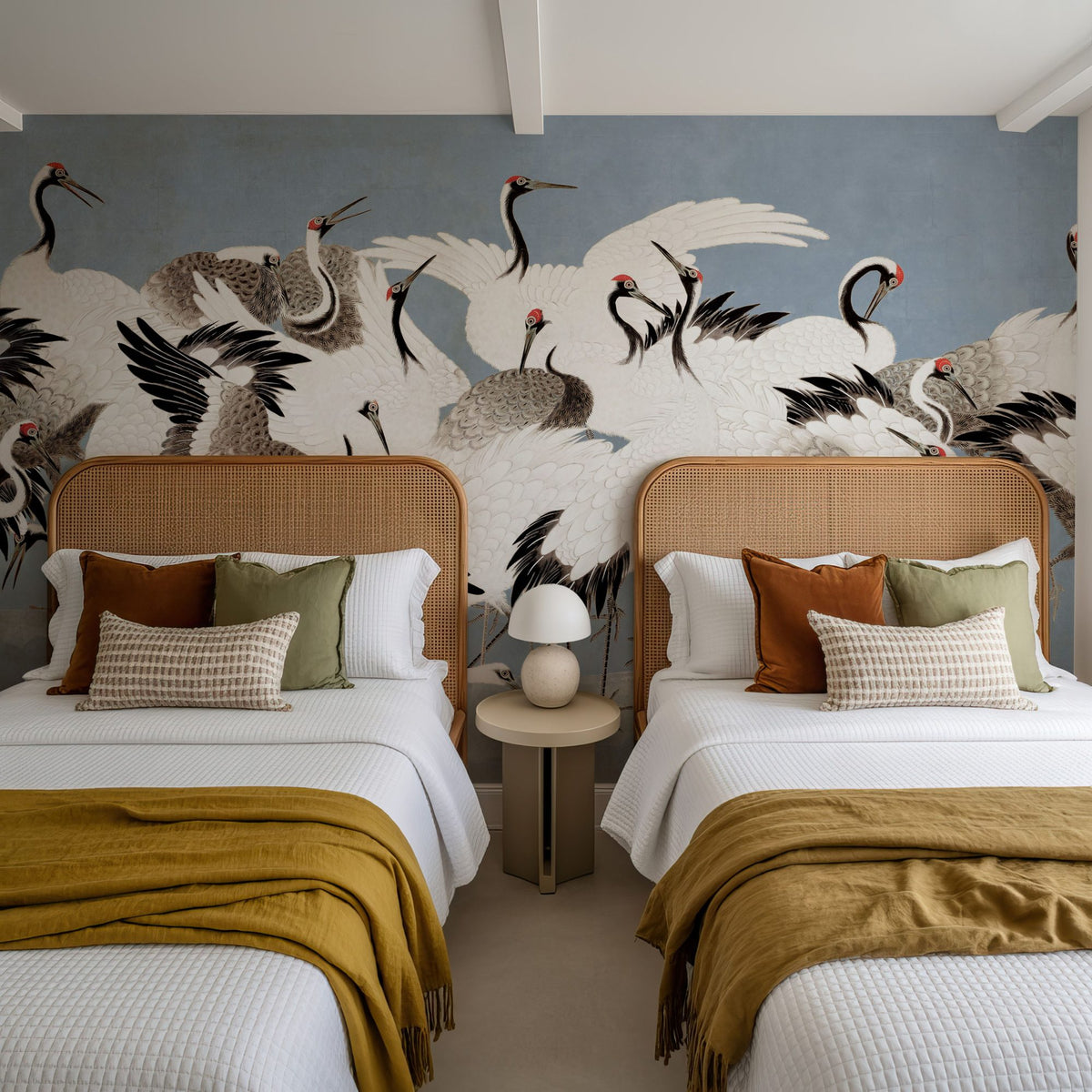 Japanese Flock of Cranes, Misty Sky Mural Wallpaper - room preview 03
