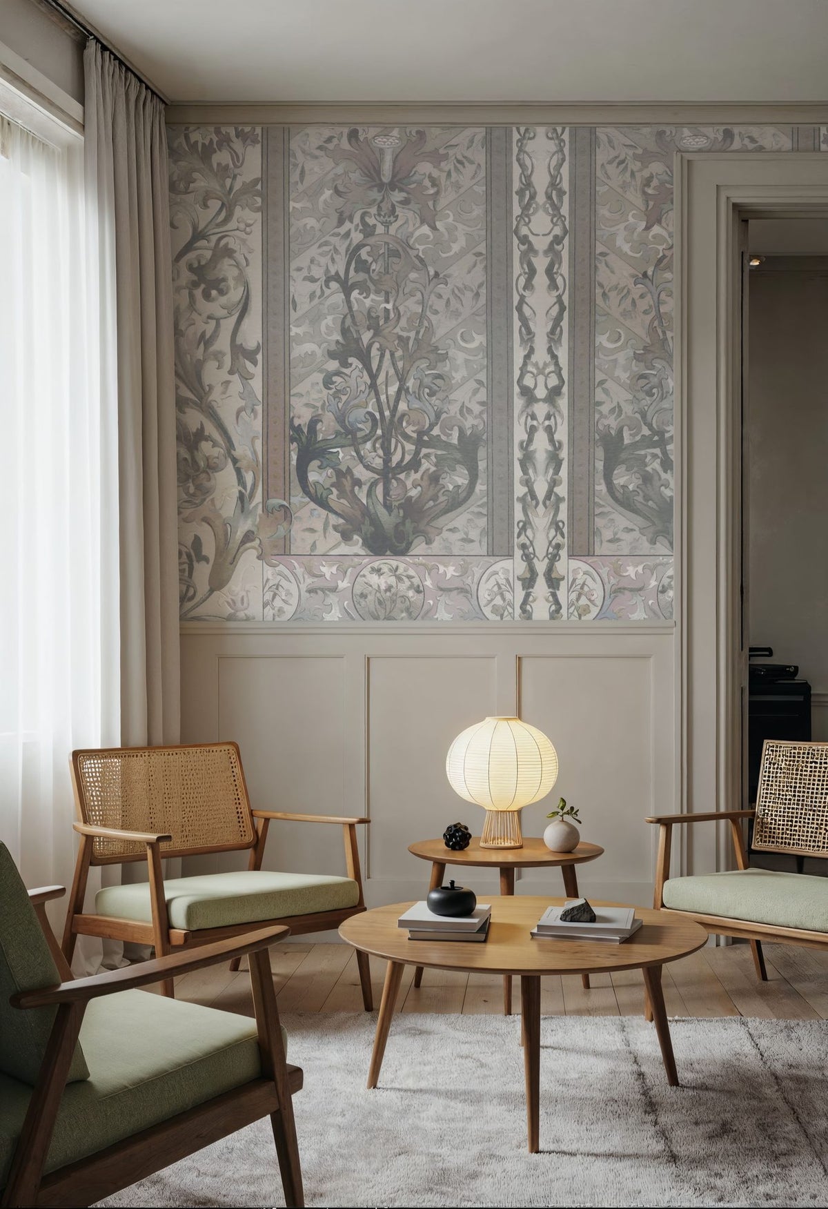 Plant Fantasy Ornament, Gray Mural Wallpaper - room preview 03