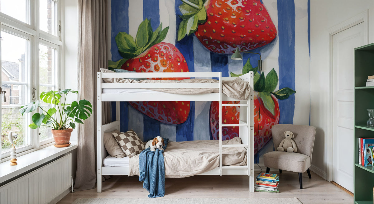 Stripe Cloth Berries Mural Wallpaper - room preview 03