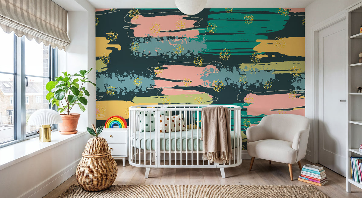 Shape and Splash Dark Mural Wallpaper - room preview 03