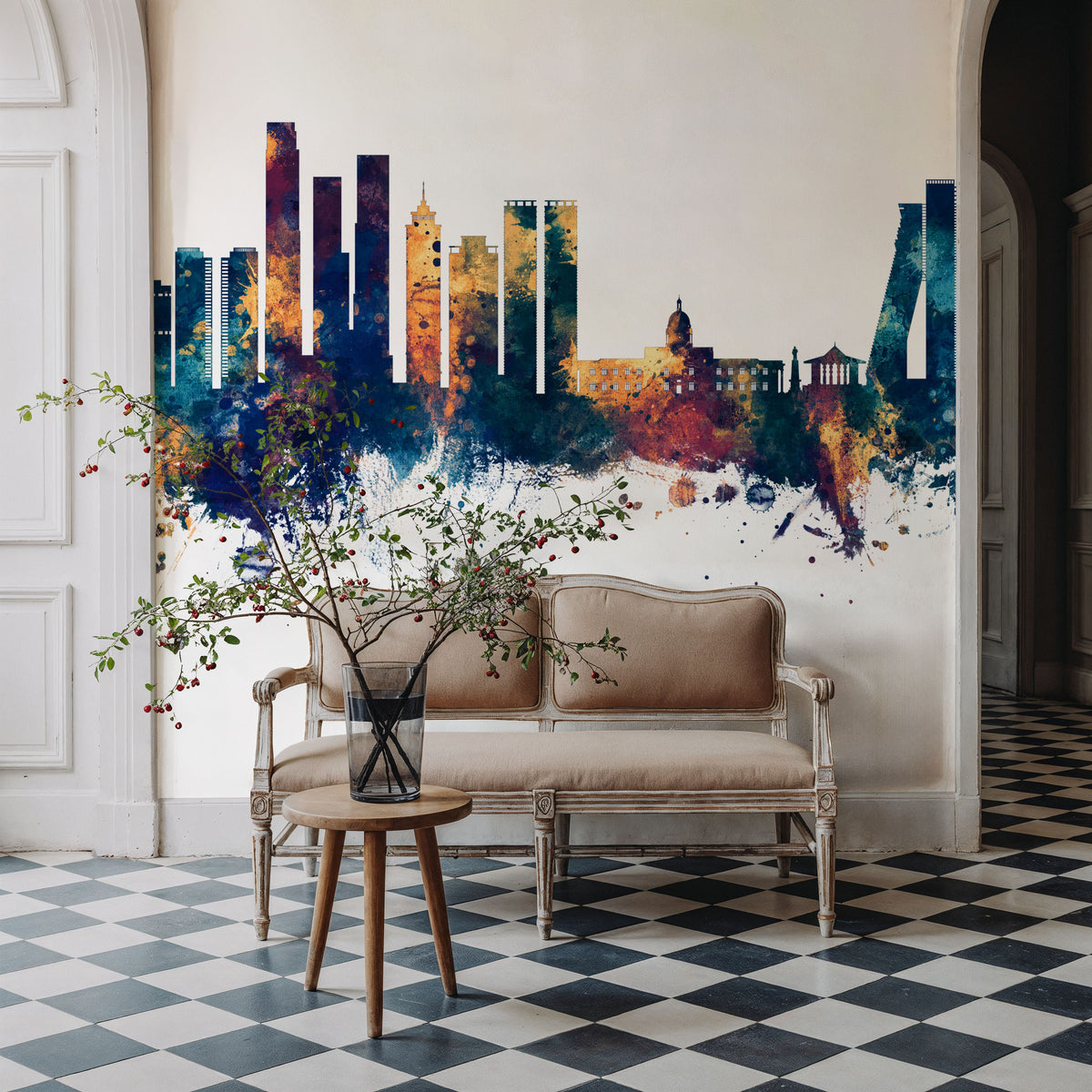 Colombo Sri Lanka Skyline Blue & Bronze Mural Wallpaper - room preview 03