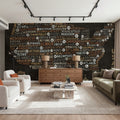 US City Map Black Mural Wallpaper - room preview 03