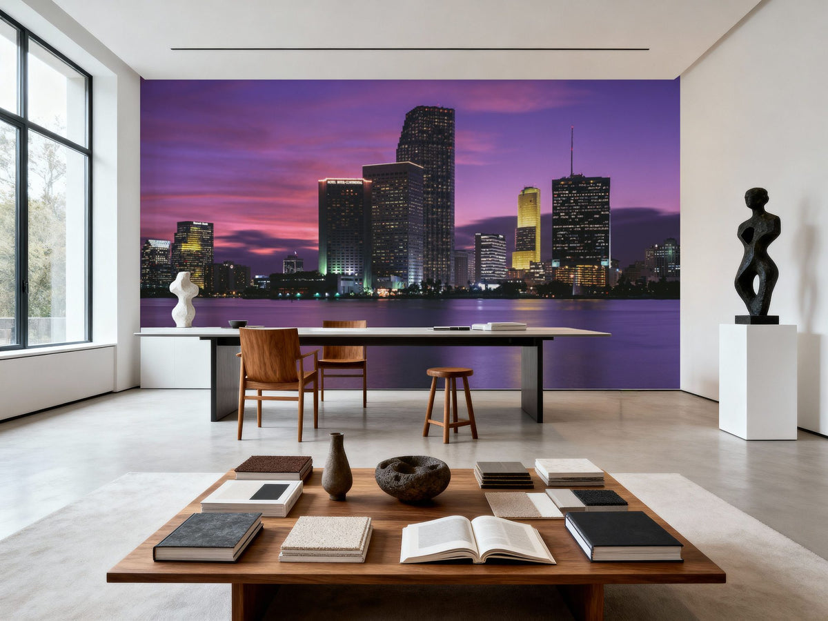 Sunset Pink Twilight Metropolis Mural Wallpaper - room preview 03