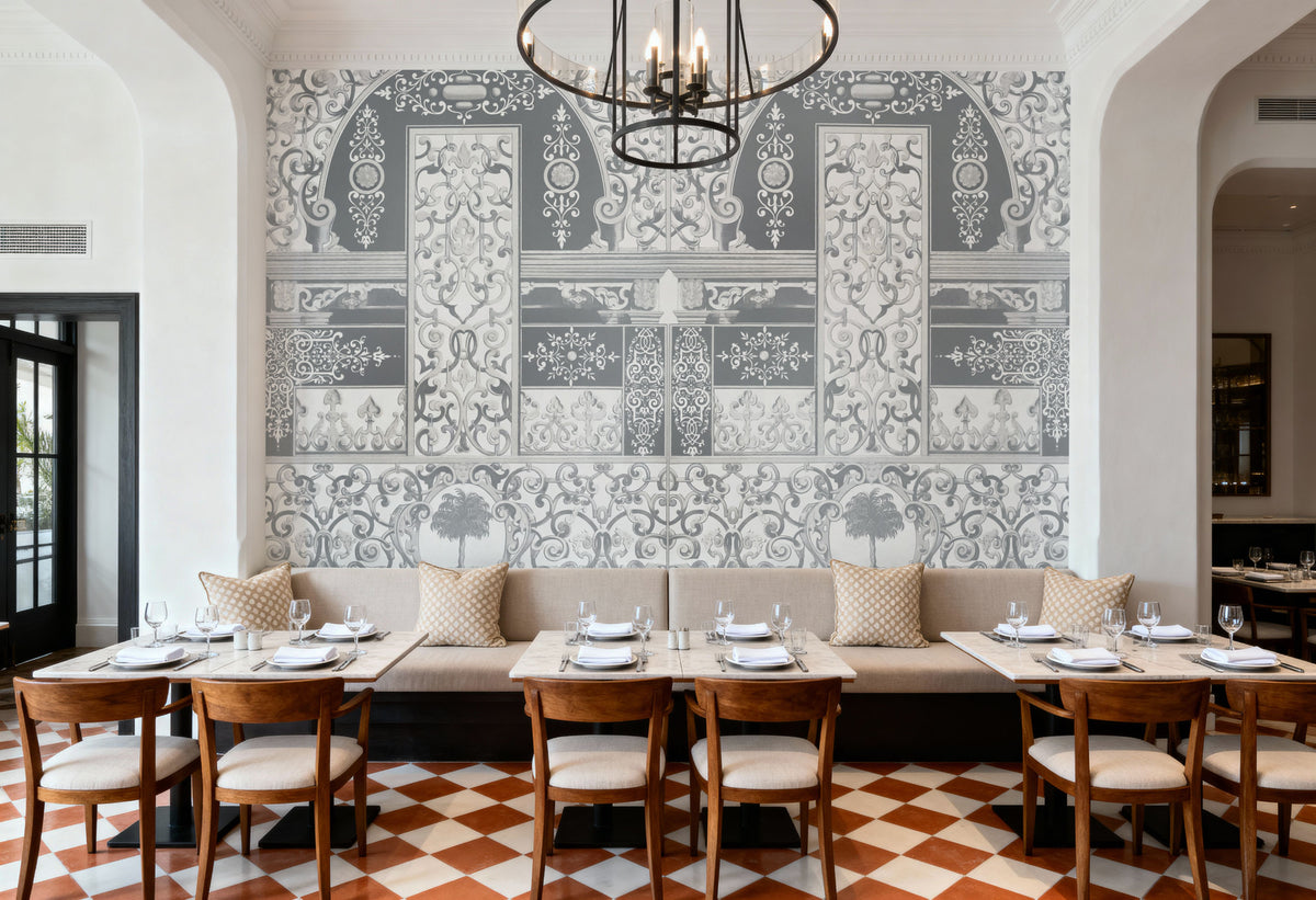 German Renaissance, Gray Mural Wallpaper - room preview 03