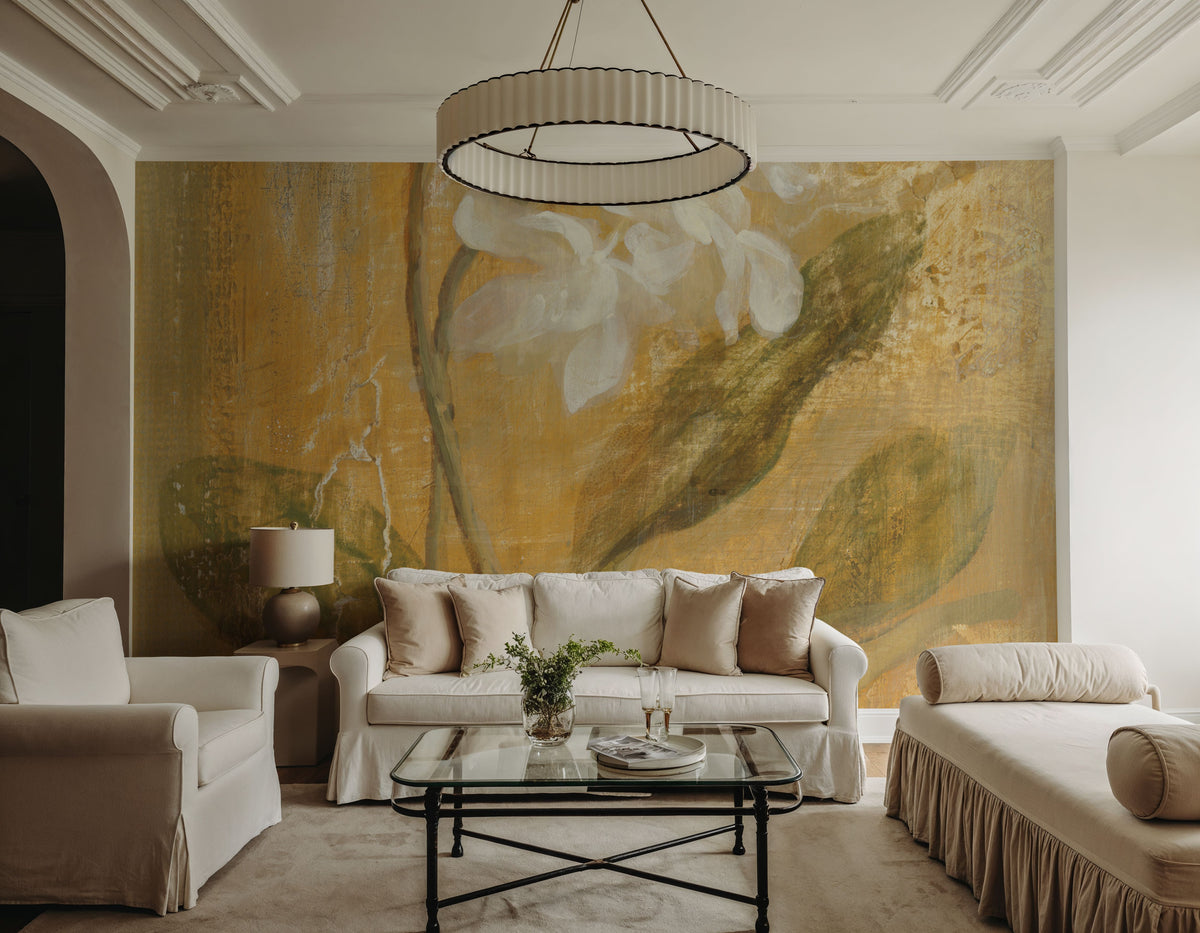 White Orchid Panel Mural Wallpaper - room preview 03
