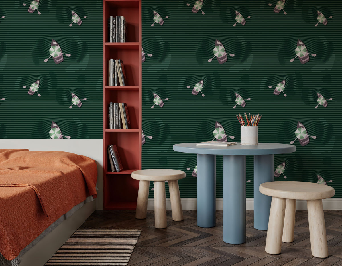 Lazy Paddle, Emerald Mural Wallpaper - room preview 03