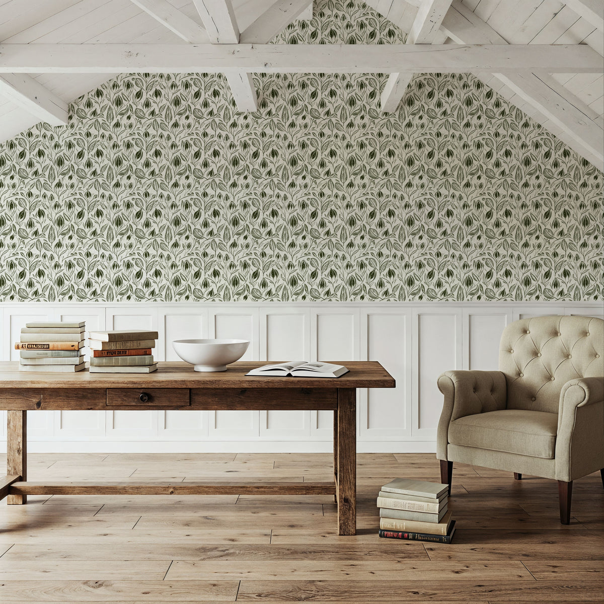Lille, Olive Green Mural Wallpaper - room preview 03