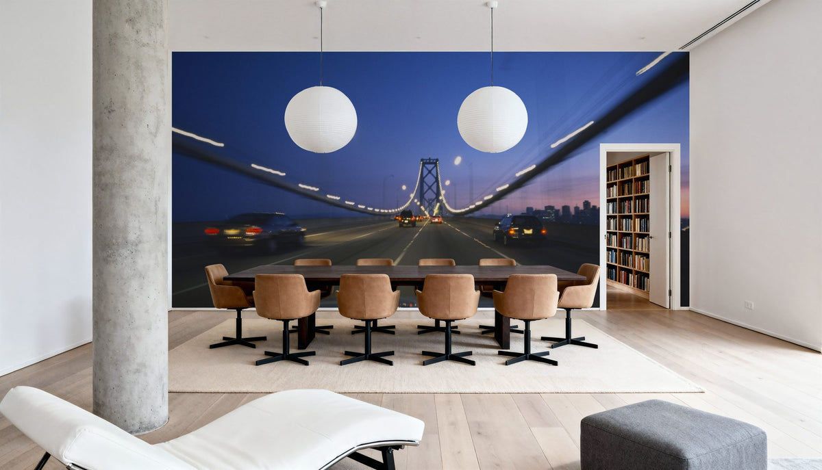 Twilight Bridge Crossing Mural Wallpaper - room preview 03