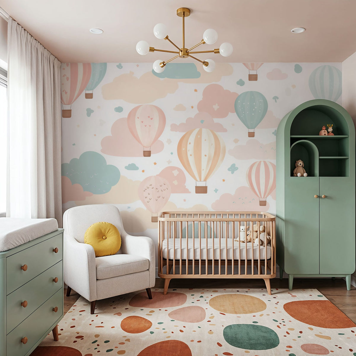 Hot Air Ballon Clouds Mural Wallpaper - room preview 03