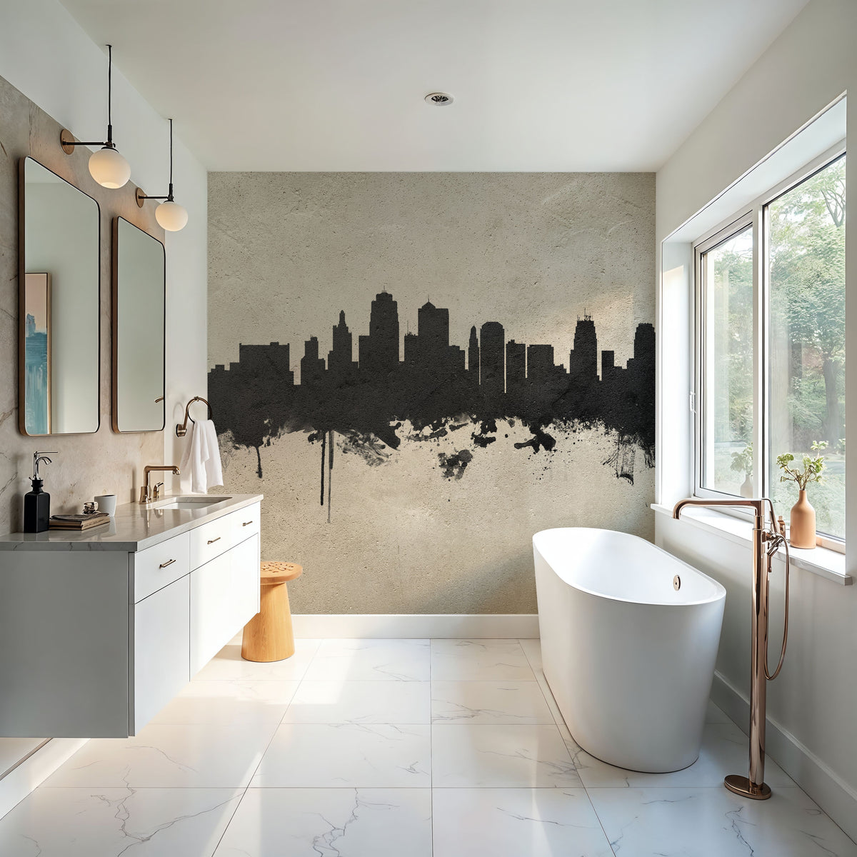 Kansas City Missouri Skyline Concrete Mural Wallpaper - room preview 03