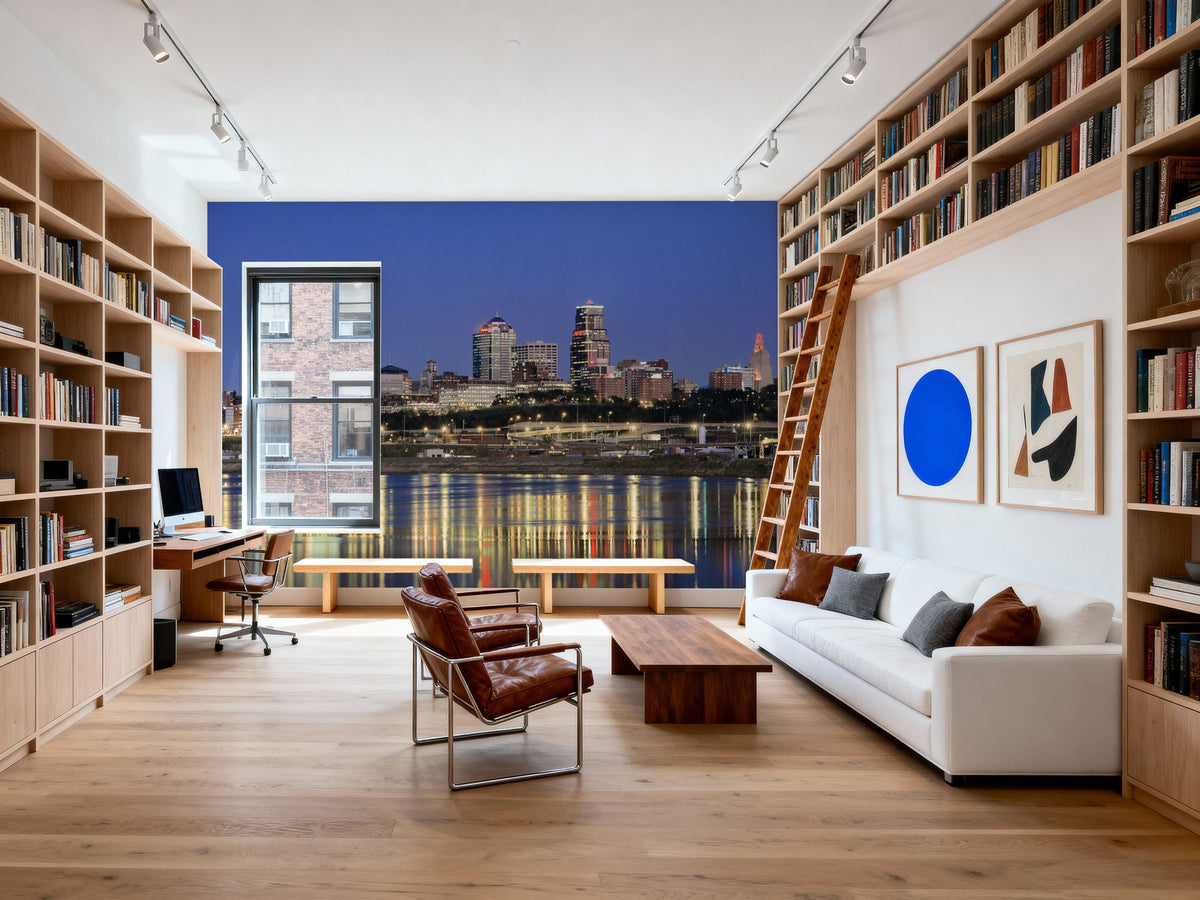 Urban Twilight Reflection Mural Wallpaper - room preview 03