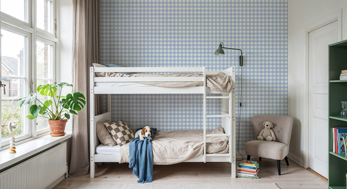 Gingham Ocean Mural Wallpaper - room preview 03