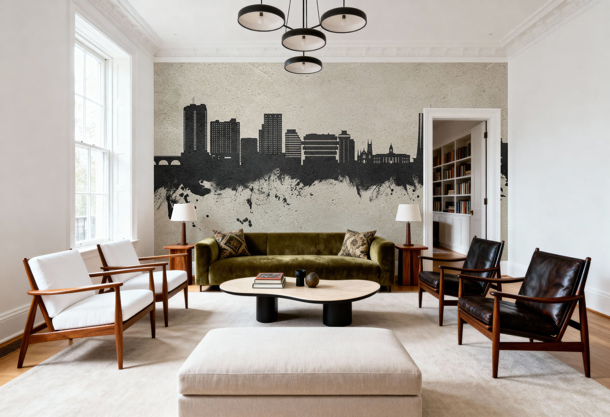 Stamford Connecticut Skyline Concrete Mural Wallpaper - room preview 03