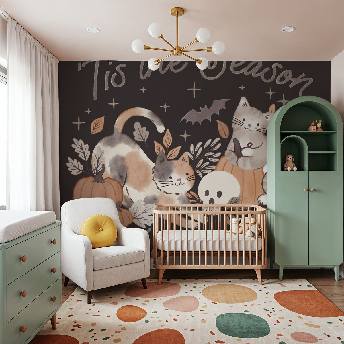 Pumpkins and Paws II Dark Mural Wallpaper - room preview 03