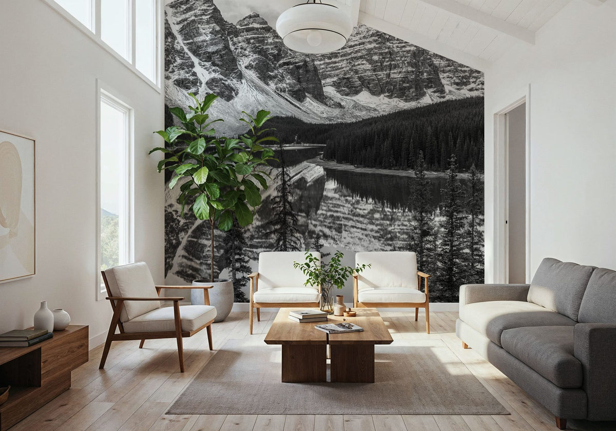 Moraine Lake BW Mural Wallpaper - room preview 03