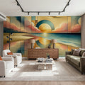 Golden Sunset Vista in Art Deco Mural Wallpaper - room preview 03