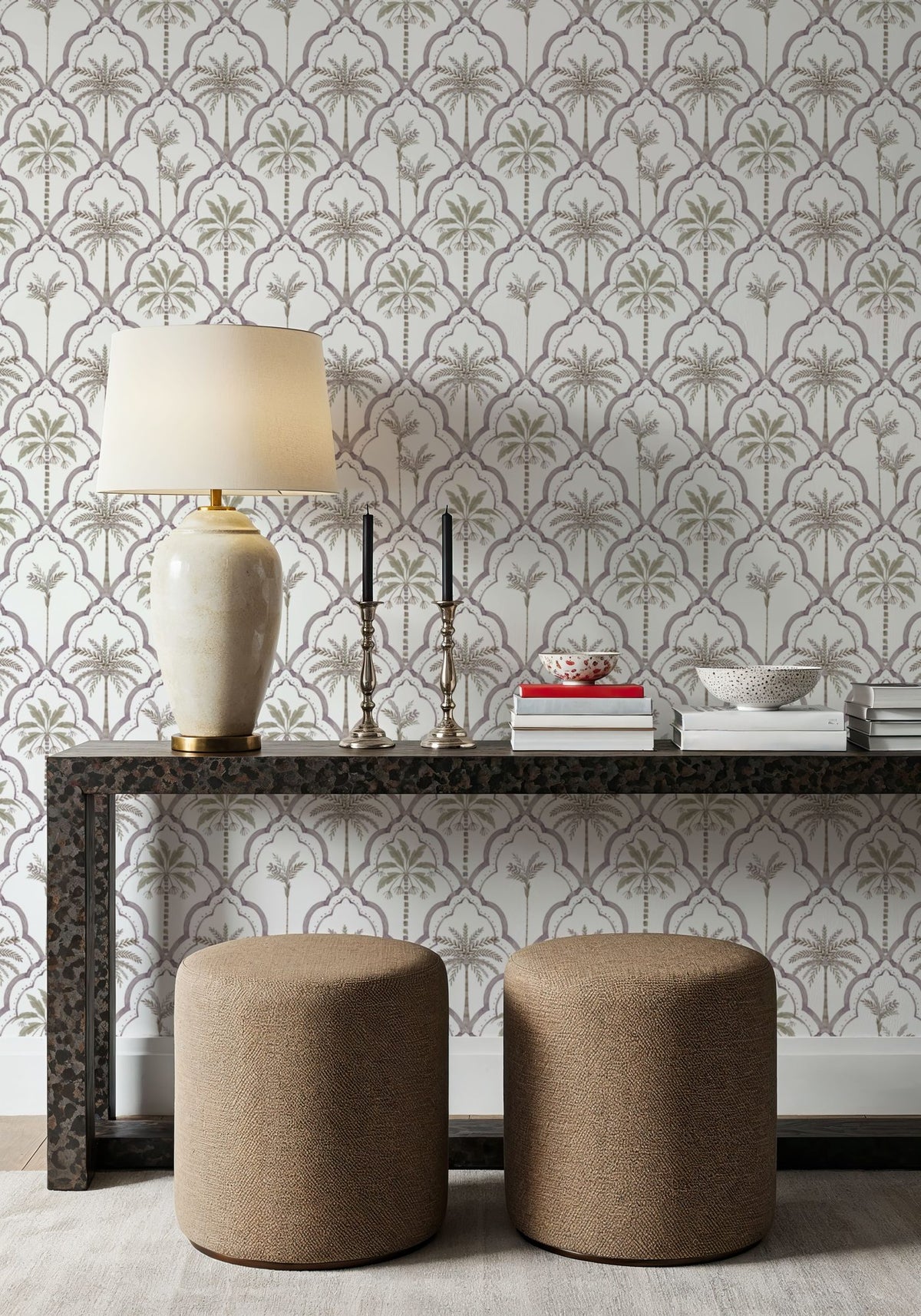 The Palm Lattice, Mauve & Khaki Mural Wallpaper - room preview 03