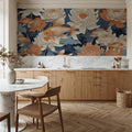 Dancing Fish, Orange on Blue Mural Wallpaper - room preview 03