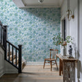 Kala Flowers Blue on White Mural Wallpaper - room preview 03